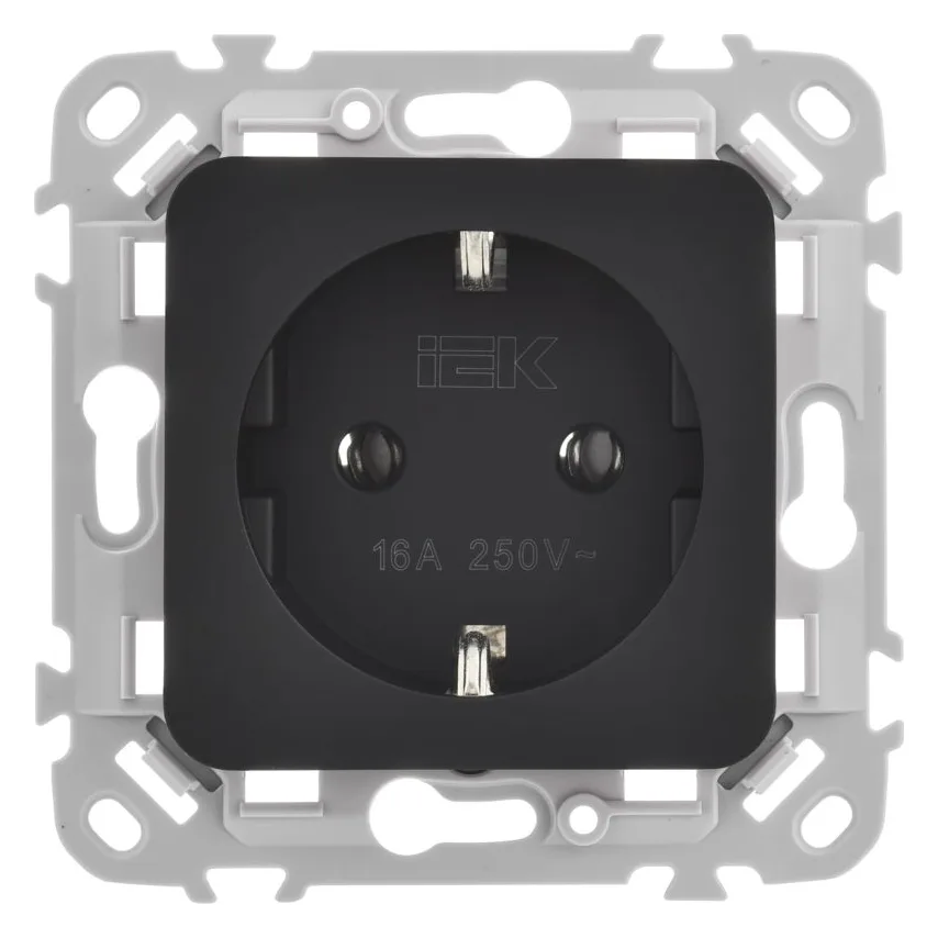 Розетка СП FLITE РС11-1-ФлЧ 16А с заземл. без защ. шторок безвинтовое крепление механизм черн. IEK FI-R11-16-1-K02