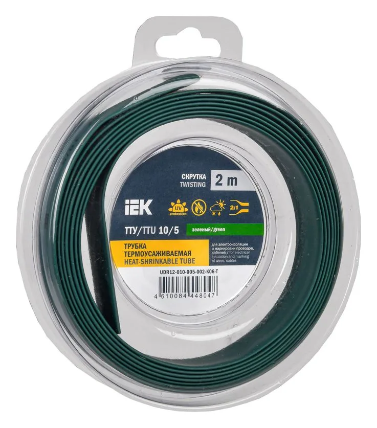 Трубка термоусадочная ТТУ нг-LS 10/5 зел. (уп.2м) IEK UDR12-010-005-002-K06-T