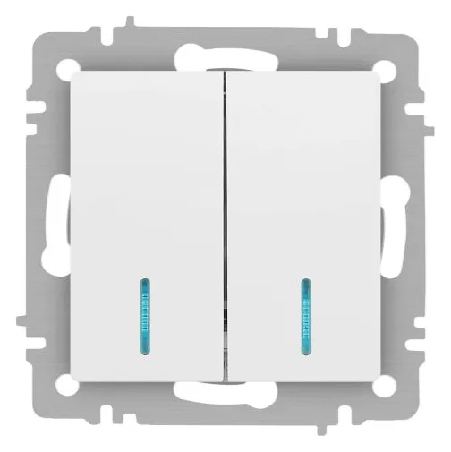 Выключатель 2-кл. СП Accent 6-105-01М 10А IP20 250В с подсветкой AL/CU бел. матов. Intro Б0063507