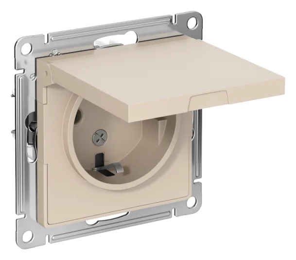 Розетка AtlasDesign 16А IP20 с заземл. защ. шторки с крышкой механизм песочн. SE ATN001246