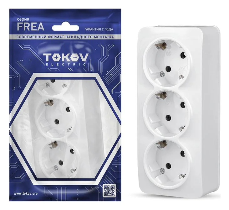 Розетка 3-м ОП Frea 16А IP20 250В с заземл. АБС-пластик бел. TOKOV ELECTRIC TKE-FR-R3Z-C01
