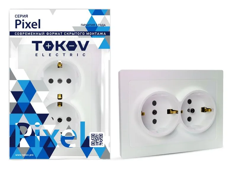 Розетка 2-м СП Pixel 16А IP20 с заземл. защ. шторки в сборе перламутр. TOKOV ELECTRIC TKE-PX-R2FZSF-C04