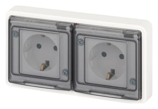 Розетка Эксперт 11-2524-01 2х2P+E гориз. IP55 шторки 16А-250В СУ бел. Эра Б0063254
