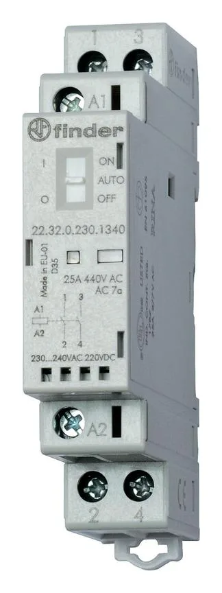 Контактор модульный 2NO 25А AgNi 230В AC/DC 17.5мм IP20 мех. индикатор FINDER 223202301320