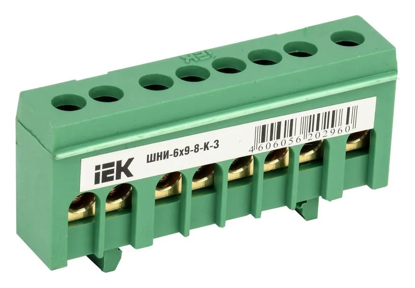 Шина PE "земля" в корп. изол. на DIN-рейку ШНИ-6х9-8-К-З зел. IEK YNN10-69-8KD-K06