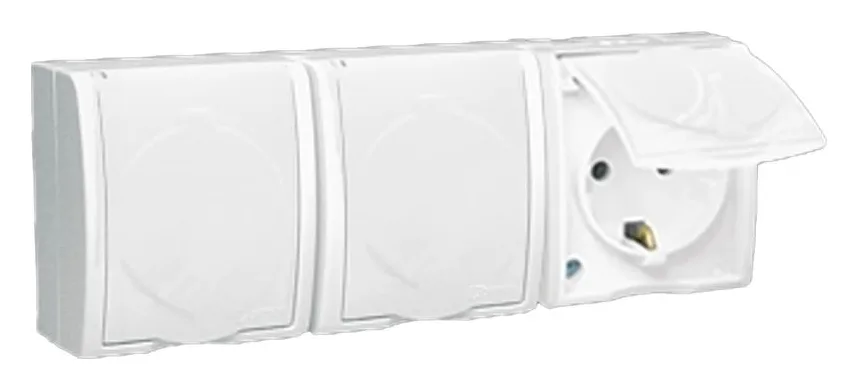 Розетка 3-м ОП Simon15 16А IP54 250В с заземл. с крышкой винт. клеммы бел. Simon 1594437-030