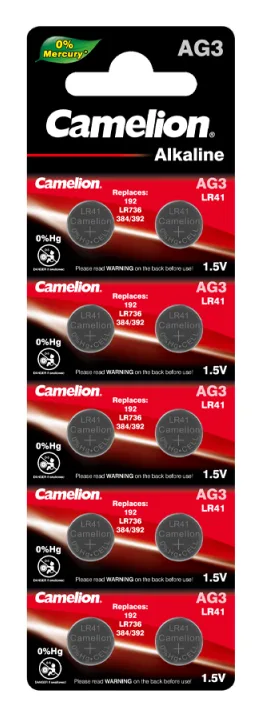 Элемент питания алкалиновый "таблетка" LR41/392A/192/G 3 Mercury Free AG3-BP0%Hg для часов BL-10 (блист.10шт) Camelion 12811