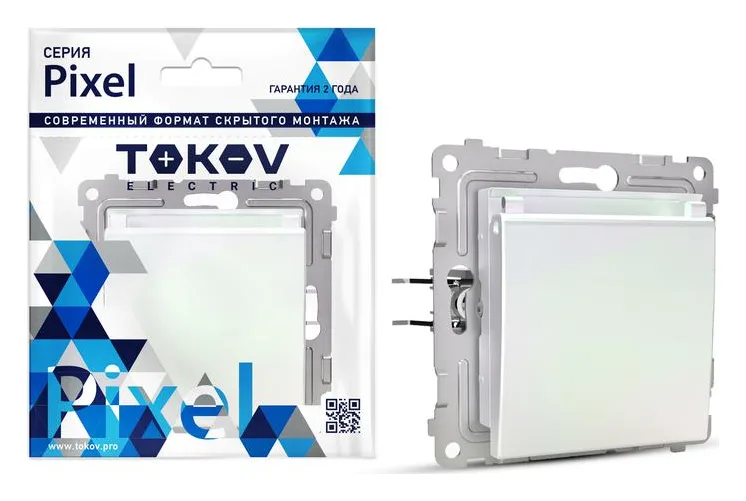Розетка 1-м СП Pixel 16А IP20 с заземл. защ. шторки с крышкой механизм перламутр. TOKOV ELECTRIC TKE-PX-R1ZSW1-C04