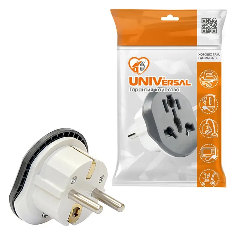 Переходник универсальный плоский с заземл. бел. 16А 250В UNIVersal 2229
