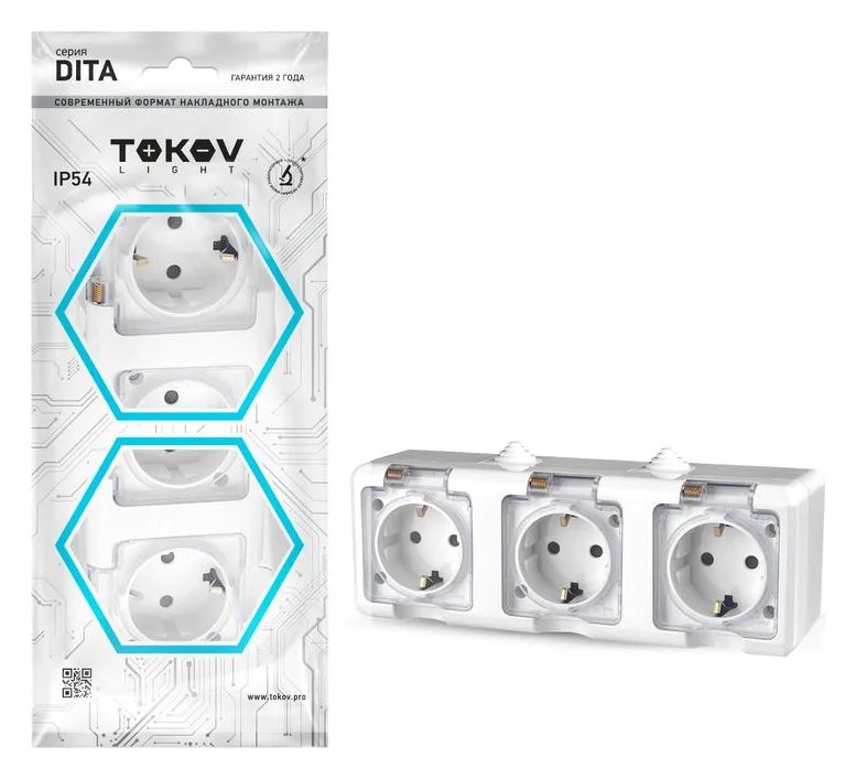 Розетка 3-м ОП Dita 16А IP54 250В с заземл. с прозр. крышкой бел.TOKOV ELECTRIC TKL-DT-R3Z-C01T-IP54