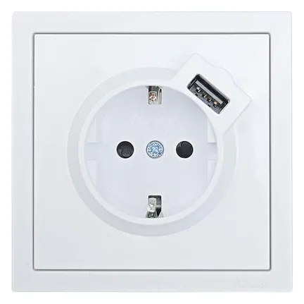 Розетка 1-м ZIMA IP20 + USB с заземл. механизм бел. LEZARD 704-0288-181