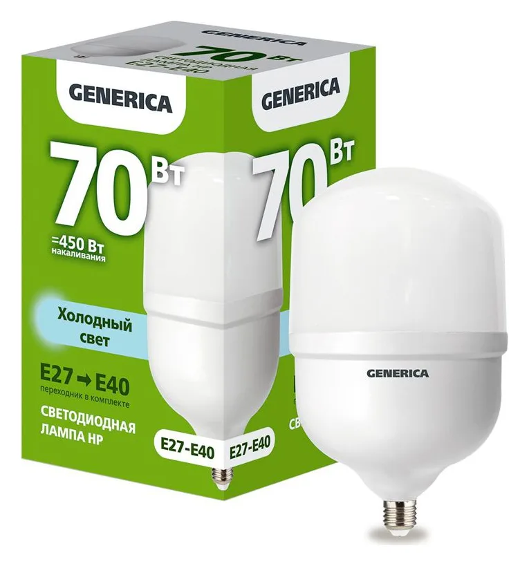 Лампа светодиодная HP 70Вт 6500К E27-E40 230В GENERICA LL-HP-70-230-65-E27-E40-G