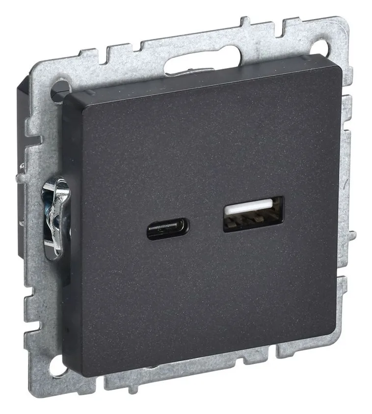 Розетка BRITE USB A+C 18Вт РЮ11-1-БрЧ механизм черн. IEK BR-U22-018-K02