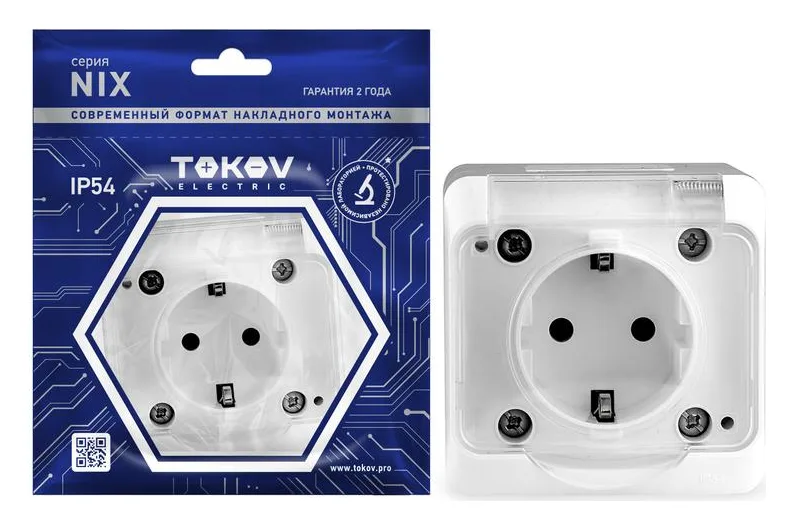 Розетка 1-м ОП Nix 16А IP54 250В с заземл. с прозр. крышкой бел. TOKOV ELECTRIC TKE-NX-R1Z-C01T-IP54