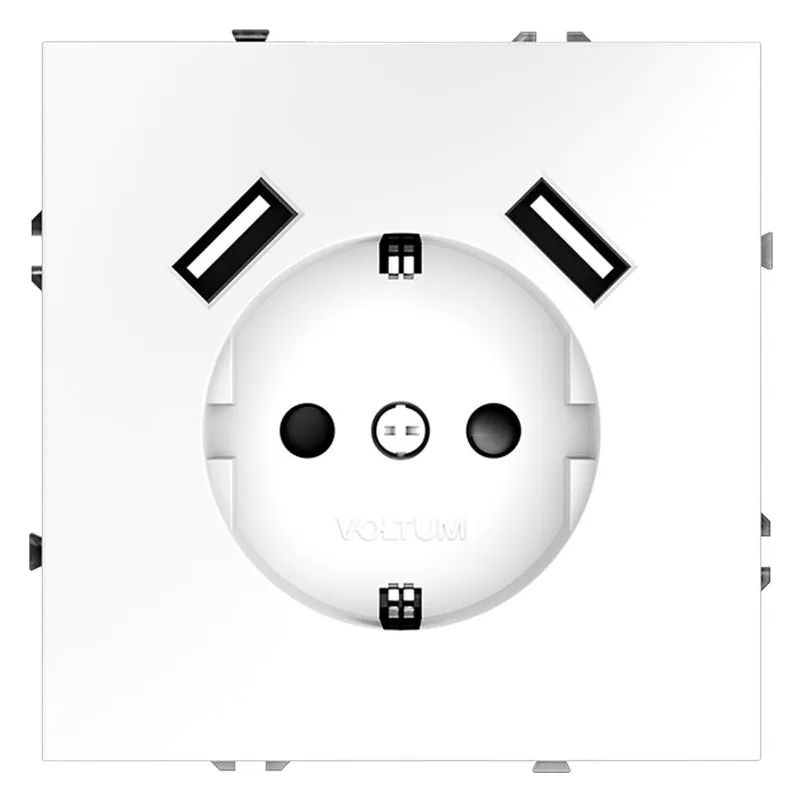 Розетка 1-м СП S70 16А с USB A+A с заземл. защ. шторки механизм бел. матов. Voltum VLS040402