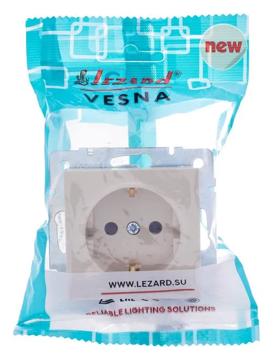 Розетка 1-м СП Vesna с заземл. защ. шторки ПБТ механизм крем. LEZARD 742-0388-124B