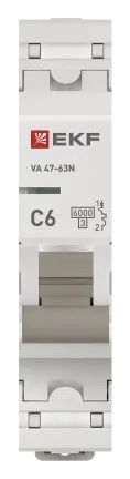 Выключатель автоматический модульный 1п C 6А 6кА ВА 47-63N PROxima EKF M636106C