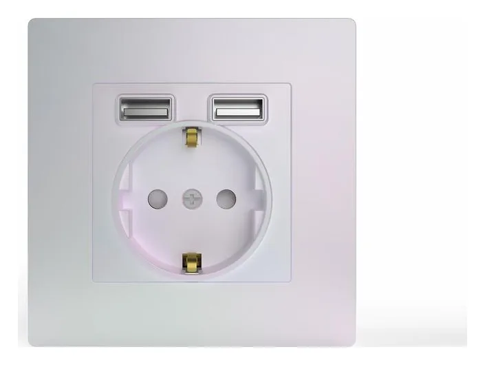 Розетка 1-м СП Pixel IP20 с заземл. с 2-мя заряд. устр. USB тип A+A механизм перламутр. TOKOV ELECTRIC TKE-PX-R1U2A-C04