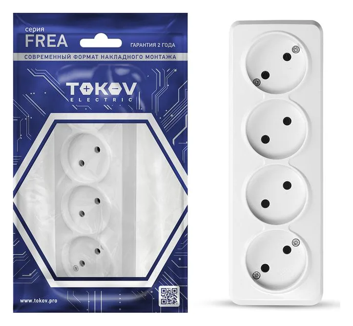 Розетка 4-м ОП Frea 16А IP20 250В без заземл. АБС-пластик бел. TOKOV ELECTRIC TKE-FR-R4-C01