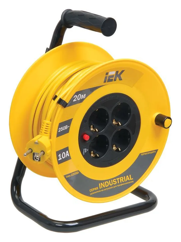 Удлинитель на катушке 4х20м с заземл. 10А IP20 Industrial УК20 3х1 термозащита IEK WKP14-10-04-20