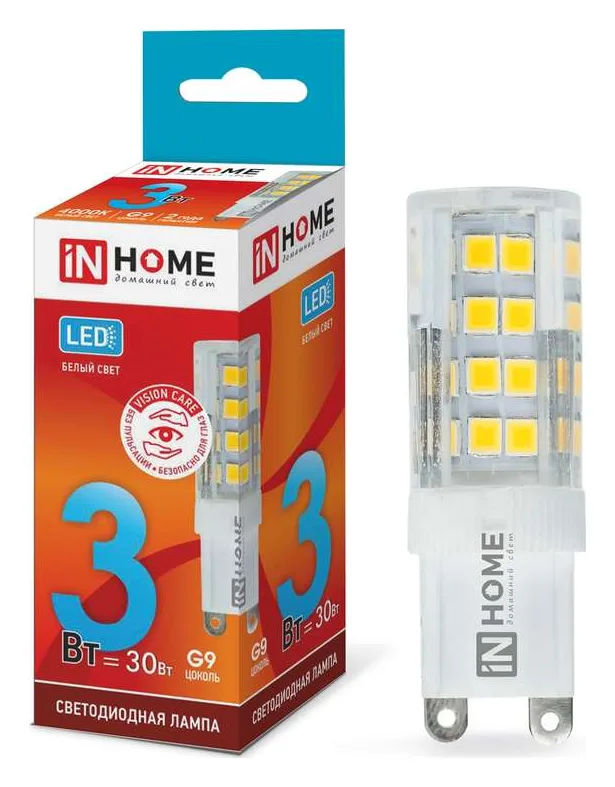 Лампа светодиодная LED-JCD-VC 3Вт капсульная 4000К нейтр. бел. G9 260лм 230В IN HOME 4690612019864
