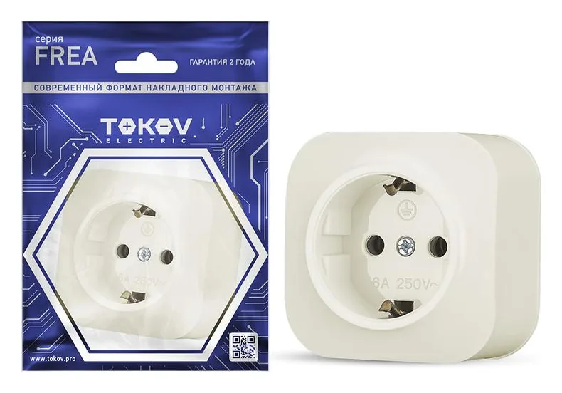 Розетка 1-м ОП Frea 16А IP20 250В с заземл. АБС-пластик беж. TOKOV ELECTRIC TKE-FR-R1Z-C02