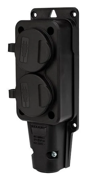 Розетка штепсельная двухместная влагозащ. с/з 16А IP54 каучук Rexant 111-112