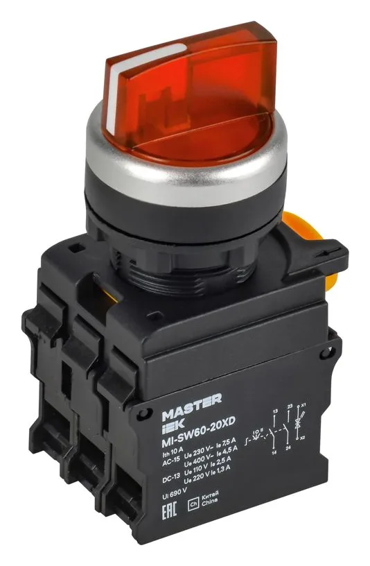 Переключатель 3 полож. 2НО с подсветкой красн. MASTER IEK MI-SW60-20XD-4-14-3-K04