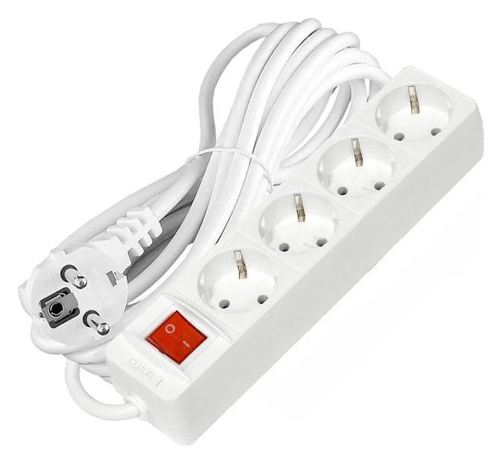 Удлинитель 4х5м с заземл. 10А IP20 2.2кВт ПВС 3х1 с выкл. бел. Союз 2791