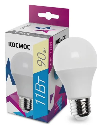 Лампа светодиодная A60 11Вт 3000К E27 220В КОСМОС LkecLED11wA60E2730