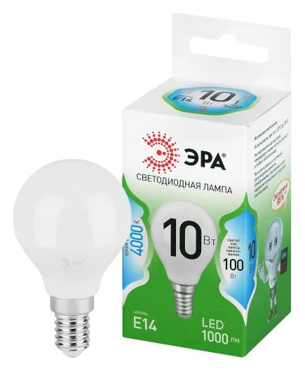 Лампа светодиодная GREEN LINE P45-10W-840-E14 GL 10Вт шар 4000К яркий свет бел. E14 Эра Б0067021