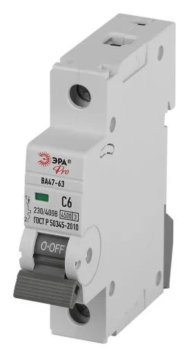 Выключатель автоматический 1п C 6А 4.5кА ВА47-63 PRO ЭРА Б0059403