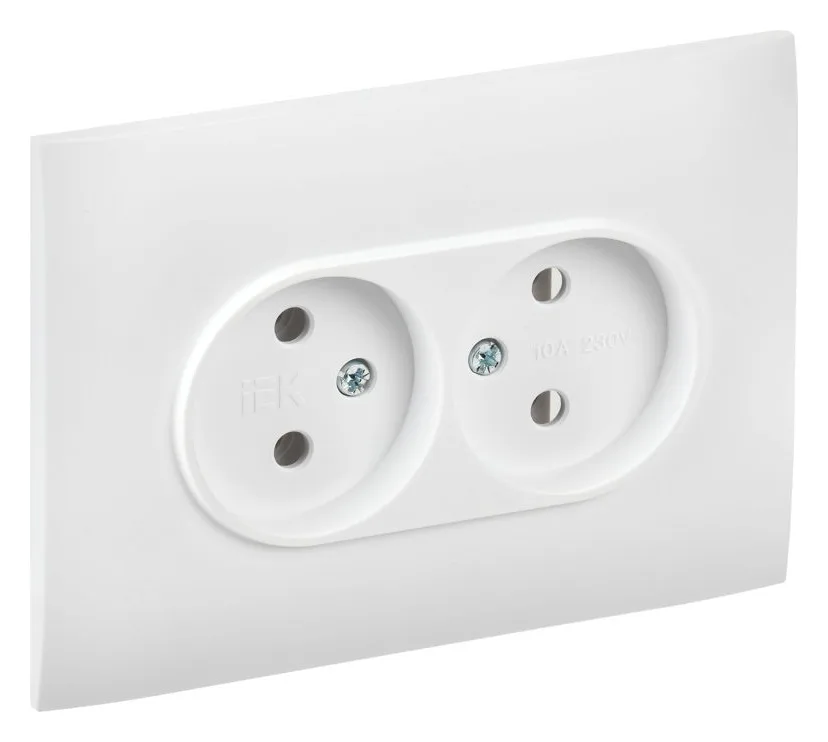 Розетка 2-м SKANDY 10А без заземл. без защ. шторок в сборе SK-R10W арктич. бел. IEK SK-R20-10-K01-F