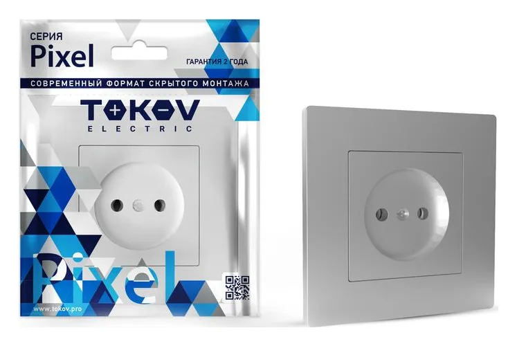 Розетка 1-м СП Pixel 16А IP20 без заземл. в сборе алюм. TOKOV ELECTRIC TKE-PX-R1F-C03