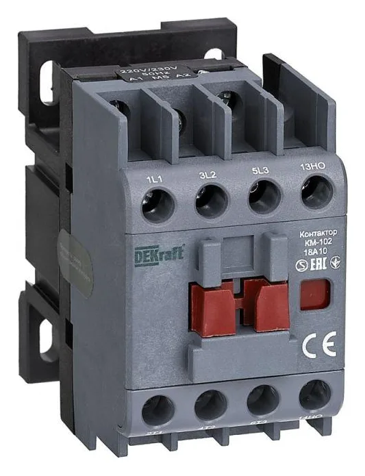 Контактор 18А 230В AC АС3 АС4 1НО+1НЗ КМ-102 DEKraft 21916DEK
