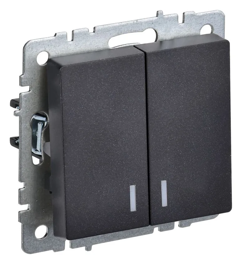 Выключатель 2-кл. СП BRITE ВС10-2-1-БрЧ 10А с индик. механизм черн. IEK BR-V20-1-10-K02