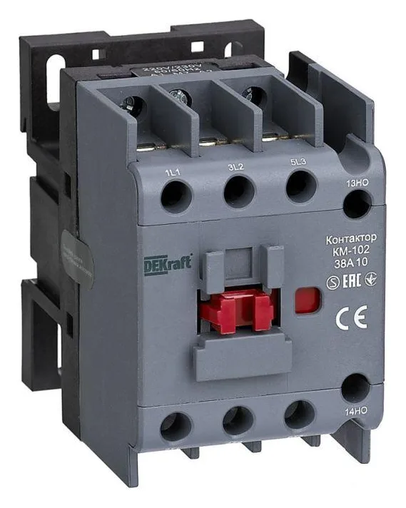 Контактор 38А 230В AC АС3 АС4 1НО+1НЗ КМ-102 DEKraft 21934DEK