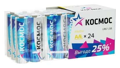 Элемент питания алкалиновый AA/LR6 пластик. бокс (уп.24шт) КОСМОС KOCLR6_24BOX