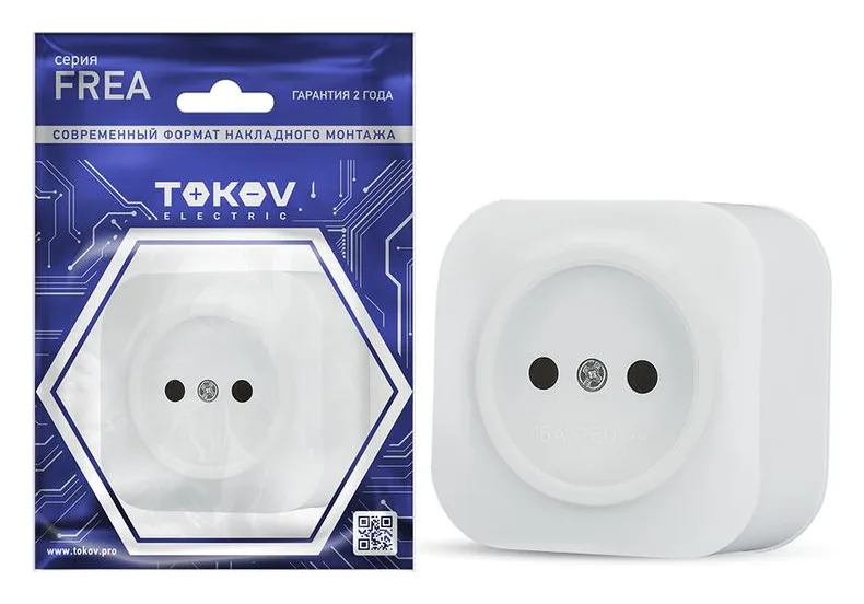 Розетка 1-м ОП Frea 16А IP20 250В без заземл. АБС-пластик бел. TOKOV ELECTRIC TKE-FR-R1-C01