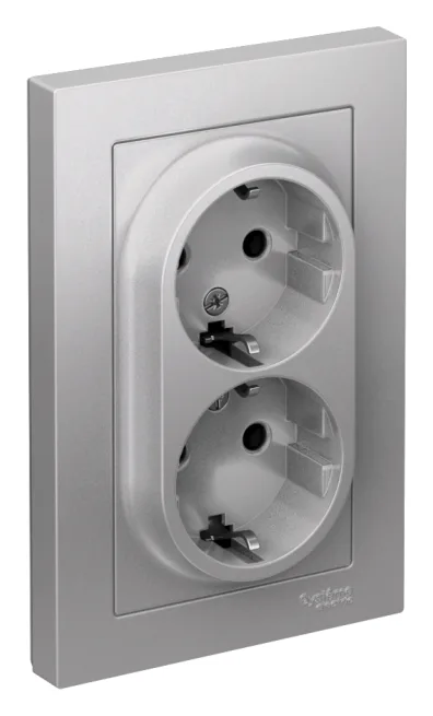 Розетка 2-м СП AtlasDesign 16А IP20 с заземл. в сборе алюм. SE ATN000324