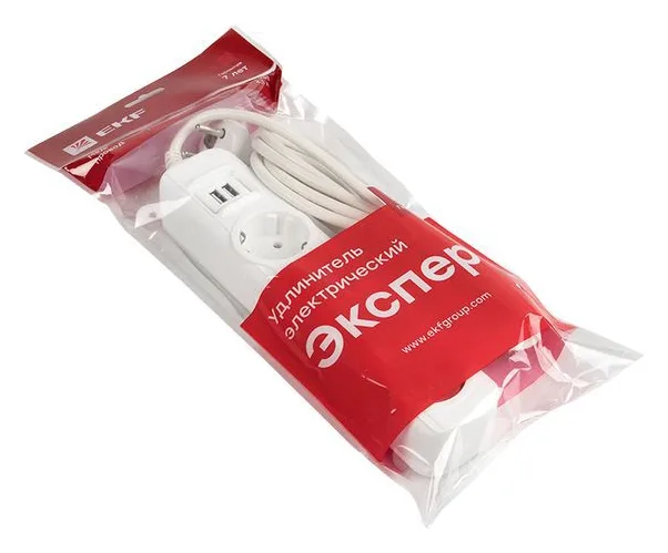 Удлинитель 4х5м 16А IP20 Эксперт 3.5кВт 2хUSB 2.1А ПВС 3х1 PROxima EKF UBA16-2USB-4-05i