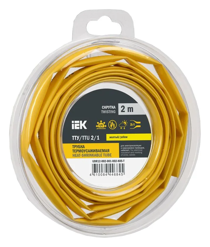 Трубка термоусадочная ТТУ нг-LS 2/1 желт. (уп.2м) IEK UDR12-002-001-002-K05-T