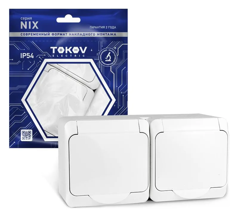 Розетка 2-м ОП Nix 16А IP54 250В с заземл. с крышкой бел. TOKOV ELECTRIC TKE-NX-R2Z-C01-IP54