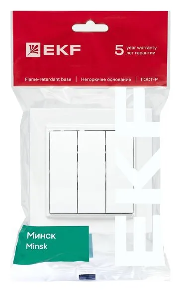 Выключатель 3-кл. СП Минск 10А IP20 бел. Basic EKF ERV10-024-10