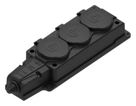 Колодка удлинителя 3-м MultiSet 16А 250В IP44 с заземл. каучук черн. SE MST4103BK