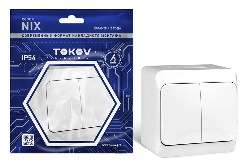 Выключатель 2-кл. ОП Nix 10А IP54 250В бел. TOKOV ELECTRIC TKE-NX-V2-C01-IP54
