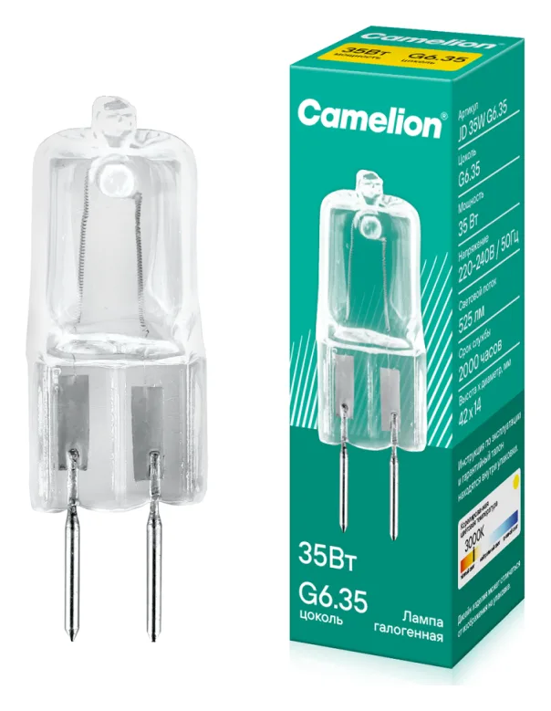 Лампа галогенная JD 35Вт капсула G6.35 3000К 230В Camelion 5203