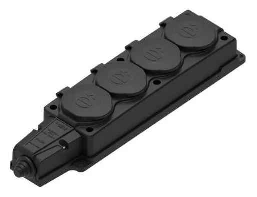 Колодка удлинителя 4-м MultiSet 16А 250В IP44 с заземл. каучук черн. SE MST4104BK