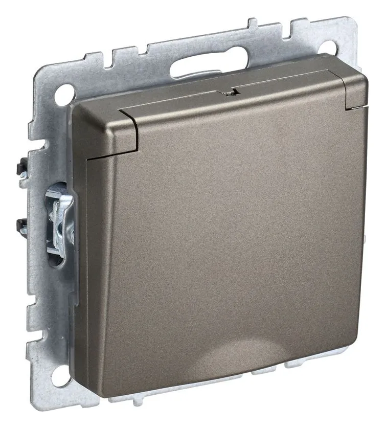 Розетка BRITE РСбш10-3-44-БрШ 16А IP44 с заземл. защ. шторки с крышкой механизм шампань IEK BR-R16-16-44-K37
