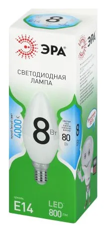 Лампа светодиодная GREEN LINE B35-8W-840-E14 GL 8Вт свеча 4000К яркий свет бел. E14 Эра Б0067100